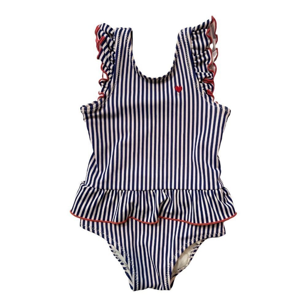 CARTER'S Size Girl's 18 Months One-Piece Swimsuit Navy & White Striped w/ Ruffle